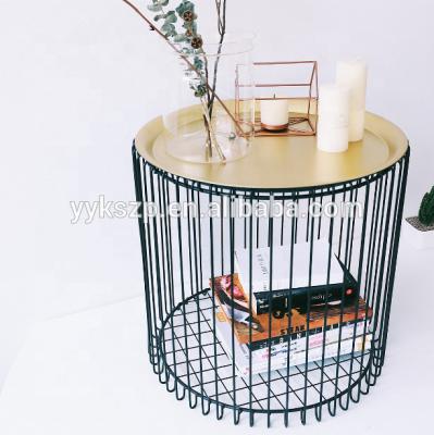 China Customized Classic Small Side Tables Wire Frame Coffee Tables With MDF Tops Solid Wood Covers for sale