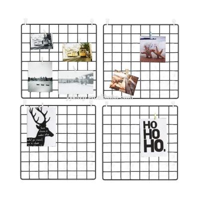 China Housewares Black Wire Grid Wall Set 4 Panel Wire Grid Display Photo Hoop Shelf Storage DIY Hanging Cubes for sale