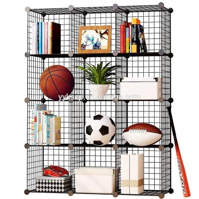 China Stocked Storage Cubes Modular Wire Grid Mesh Organizer Bookcases And Clothing Shelf Stand Bathroom for sale