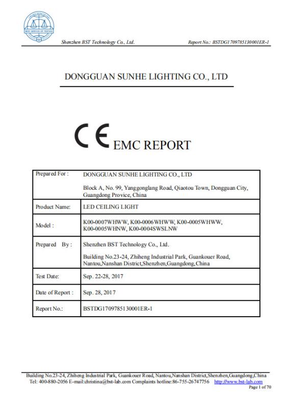 EMC - Dongguan Sunhe Lighting Co., Ltd.