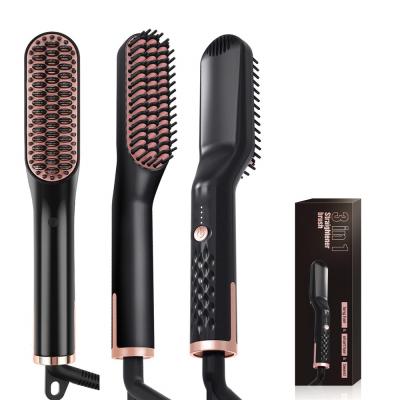 China New Design 248F-450F LCD Temperature Display Ceramic Coating Mini Fast Styler Electric Beard Hair Brush Straightener Comb for sale