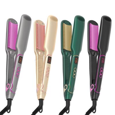 China Highest Standard Barber Shop Equipment Hair Straightener Brush High Temperature Ceramic Teeth 2 in 1 Straightener Brush and Hair Curler for sale