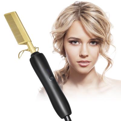 China 2021 New Adjustable Heat Comb PTC Electric Copper Heating Hair Hair Straightening Curving Adjustable 2 in 1 Portable Hair Straightener Brush for sale