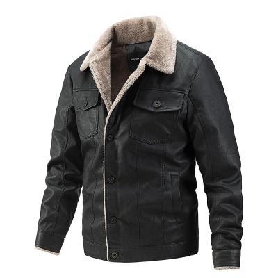 China Wholesale Custom Winter Waterproof 100% PU Leather Jacket Polyester And Plush Lining Men Leather Jacket for sale