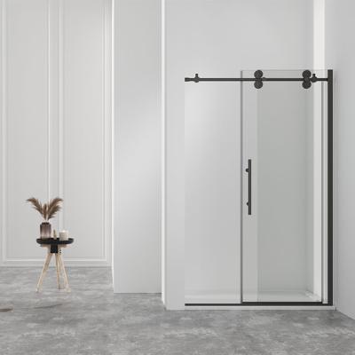 China Contemporary Frameless Aluminum Sliding Tub Shower Door Tempered Glass Door With Explosion Proof Film Stainless Steel for sale