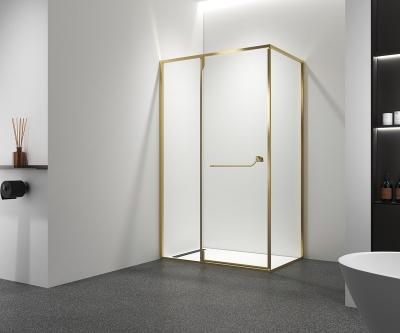 China Modern Newest Framed Brushed Gold Bathroom Pivot Door Tempered Glass for sale