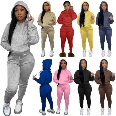 China Plus Breathable High Quality Fleece Hooded Sweater Pencil Pants Ladies Sports Suit Two Piece Casual Women for sale