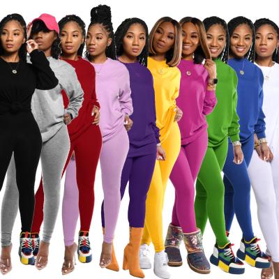 China Factory Direct Supply Women Breathable 2 Piece Hoodie Set Women Solid Long Sleeve Gaiters Sweatpants Top Set for sale