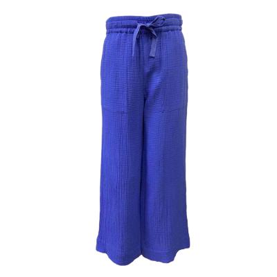 China 2021 New Fashion Custom Breathable Solid Color Cotton Work Red Blue Red Wide Leg Pants Organic Casual Pants for sale