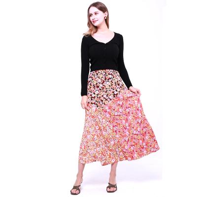 China Washable Summer Vacation Print Skirt Casual Women Fashion Midi Skirt Floral Chiffon Long Skirt for sale