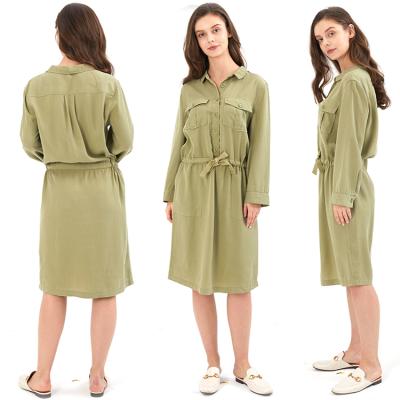 China Breathable wholesale stylish casual dresses decline TENCEL dress shirt collar A line dress for sale