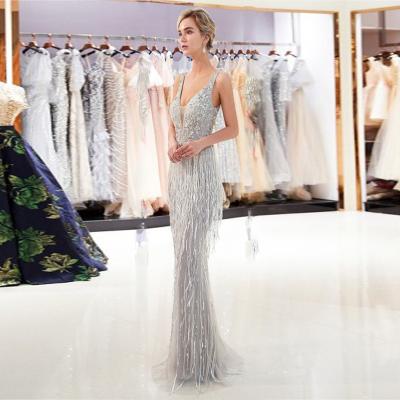 China Slim Anti-wrinkle Elegant Women Mermaid Wedding Dress Sleeveless Sequined Wedding Bridesmaid Dress Engagement Dress for sale