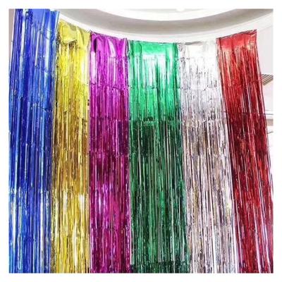 China Party Decoration 1mx2m Gold Tinsel Foil Fringe Curtains Decorative Metallic Shimmer Tinsel String Fringe Curtain Shiny Shiny for sale