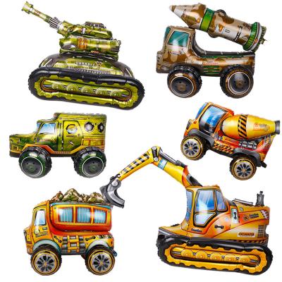 China Aluminum Assemble Military Vehicle 3D Excavator Tank Foil Balloon Birthday Party Decoration Children's Toys Car Stereo Balloon for sale