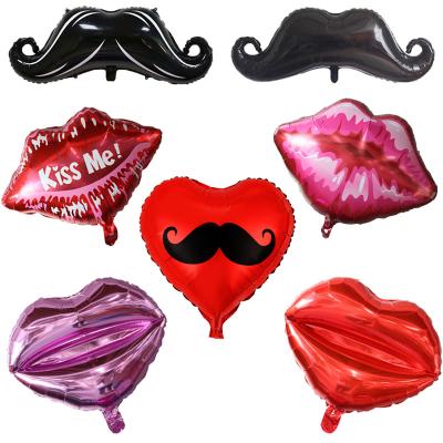 China Self-Sealing Valentine's Day Mouth Aluminum Foil Balloon Kiss Me To Say Marry Decorative Lips Party Beard Balloon Adult Wholesale for sale