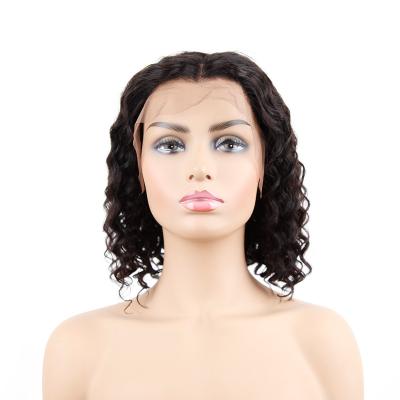 China RUBYGAGA 13x4 Lace Front Human Hair Deep Bob Deep Curly Wigs 150%,180%,200% Natural Black/Customized for sale