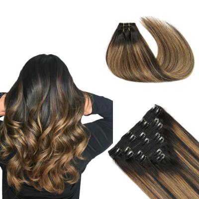 China 100% Silky Straight Rubygaga Hair Extension Wave Cut 8pcs 18inch 140g Thicken Human Hair 9A #1B/6/1B Double Lace Weft Brazilian Remy Hair for sale