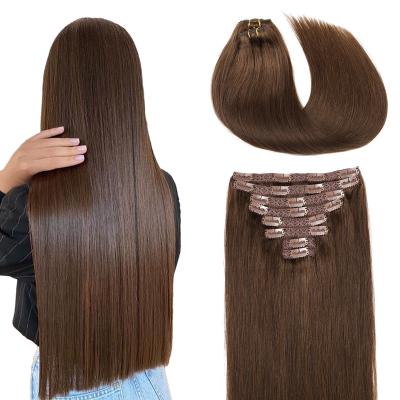 China Silky Straight Wave Rubygaga Clip In Human Hair 8pcs 16 Inch 130g Double Lace Weft #4 Real Remy Hair Chocolate Brown Weft Extensions 130g Clip-in for sale