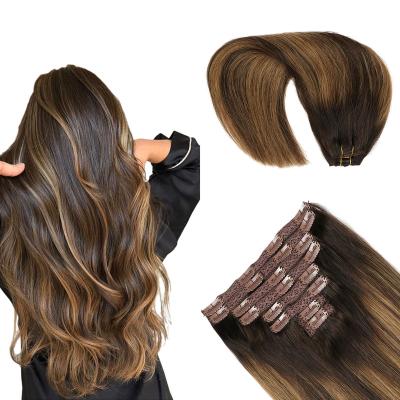 China Silky Straight Wave Rubygaga Clip In Remy Lace Dark Brown Mixed Chestnut Weft Brown #2/6/2 Double Inch 8pcs 16 130g Real Hair Extensions for sale