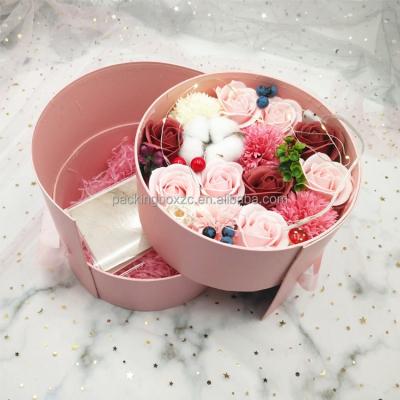 China Recycled Materials Wholesale Decorative Shaped Double/2 Layer Rose Empty Packaging/Two Tier Design Round Flower Boxes For Mother's Day Gift for sale