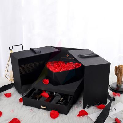 China 2022 New Recycled Materials Two Layers Luxury Display Mounted Heart Gift Packaging Floral Boxes Custom Flower Box I Love You With Drawer for sale