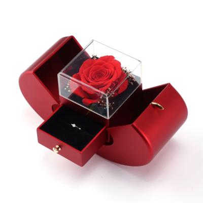 China Eco-Friendly Preserved Rose In Gift Box Acrylic Wedding Roses Jewelry Box With Ribbon for sale