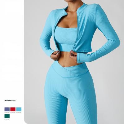 China Full Set 2022 Front Zip Workout Sports Jacket Compression Yoga Legging Autumn Workout Outfits Women Breathable Sportswear for sale