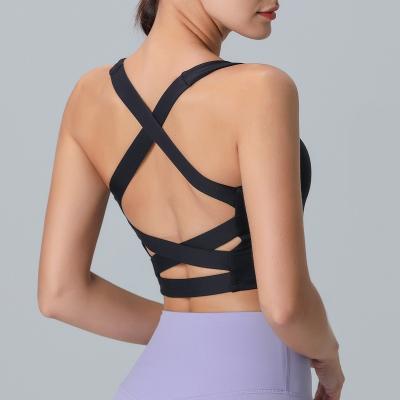 China Breathable Women Workout Wear High Impact Soft Full Coverage Sexy Cross Back Lift Up Sports Bra for sale