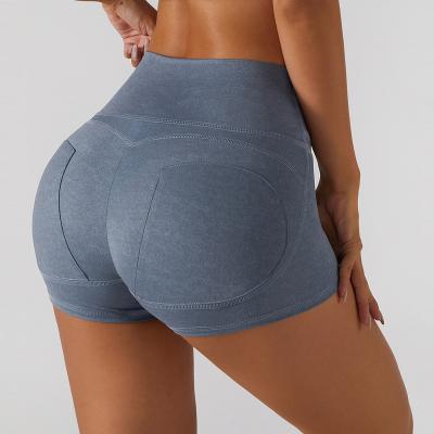 China New Fashion Breathable Women's Breathable Spandex Tummy Control Denim Style Peach Butt Gym Sports Nylon Shorts for sale