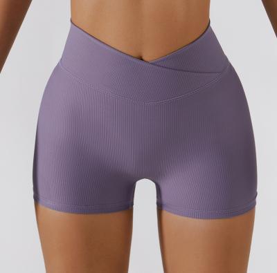 China Wholesale Breathable Fitness Wear Sexy Women Vintage V Cut Ribbed Compression Workout Gym Shorts for sale