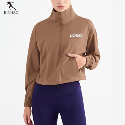 China Breathable Winter Yoga Wear Tops Women's Half Zipper High Neck Jacket Sporty Yoga Coat Loose Fit Gym Workout Thermal for sale