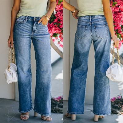 China Hot Selling Women's Wide Leg Jeans Pants Breathable Acid Blue Wash Medium Denim Waist Vintage Jeans for sale