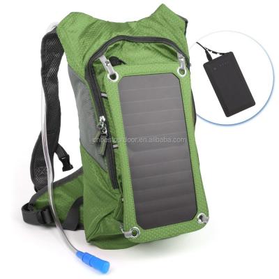 China Waterproof Solar Charging Panel With Hydration Backpack Removable Drinking Hose Sun Powered Recharges Portable Emergency Power Bank for sale