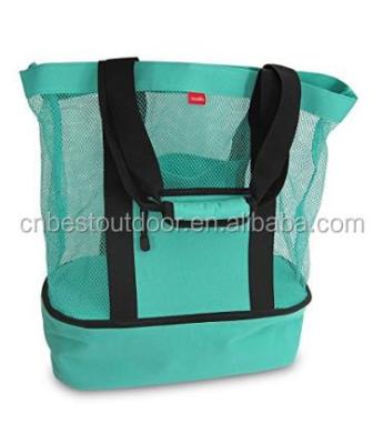 China Waterproof 600D Polyester Bag Mesh Beach Tote Insulated Cooler Swimming Bag With Zipper Top for sale