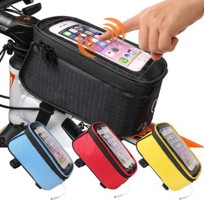 China Professional Waterproof Bicycle Bags Bike Front Tube Frame Touch Screen Cycling Packages 4.2, 4.8, 5.5 Inches Cell Phone Bags for sale