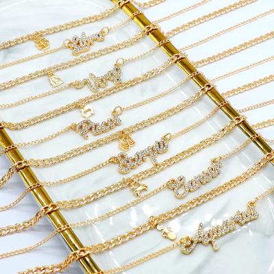 China Hiphop Zodiac Sign Cuban Link Chain Gold Plated Double Layered Diamond Rhinestone Necklace For Women for sale