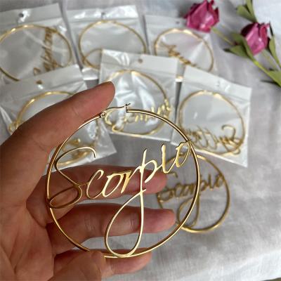 China TRENDY New Design Custom Name Leo Zodiac Sign Circle Stud Earrings For Women for sale