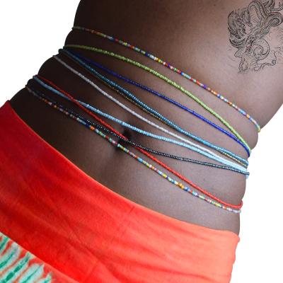 China BOHEMIA Body Jewelry Elastic Colorful Rice Seed Belly Waist Chain Beads For Women for sale