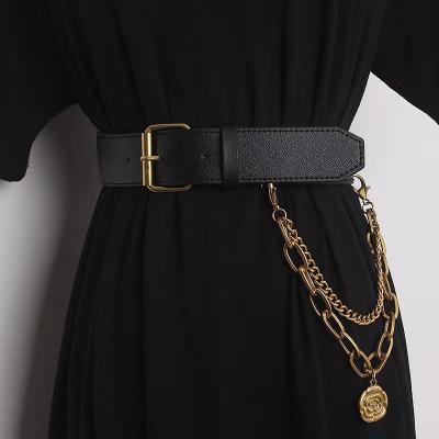 China New fashion fashion chain removable elastic pendant belt PU belt decoration dress accessories leather elastic for sale