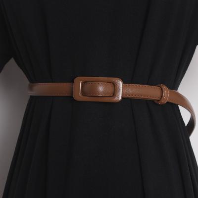 China New Fashion Daily Lifestyle Belt Women Genuine Leather Thin Belt Square Buckle for sale