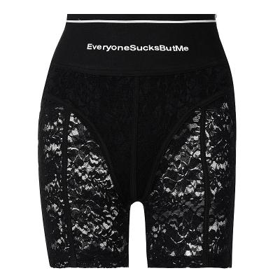 China 2022 New spring QUICK DRY women's sexy lace stitching breathable letter printed tight side zipper tight shorts for sale