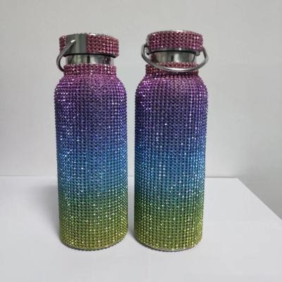 China PORTABLE fashion LED design full rhinestone thermos bottle vacuum flasks luxury colorful bling bling portable temperature display for sale