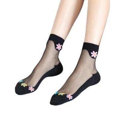 China 2020 fashion antibacterial Crystal Silk Lace Women Ankle thongs transparent elastic Crystal Lace Socks for sale