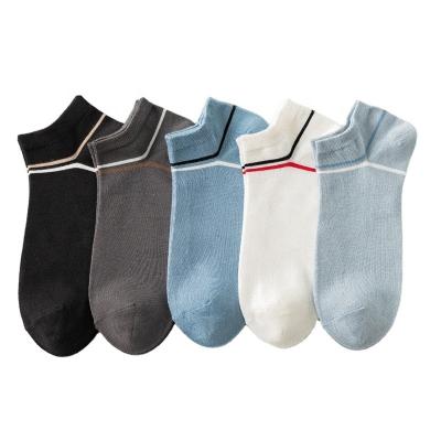 China Summer Antibacterial Comfortable Striped Ankle Boots Mens Socks 100% Cotton Socks for sale