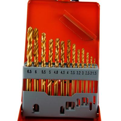 China Make Hole 19 Piece Din 338 Hss Straight Shank Workers Length Tin Coated Metal Twist Drill Bit Set for sale