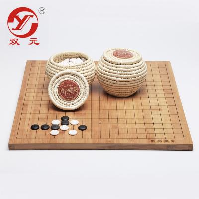 China Dual-function 13/19lines range weiqi game set 19*19 bamboo board nature fiber bowls customizable handmade woven fine ceramic stones for sale