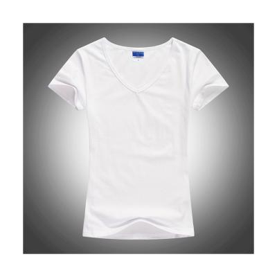 China 2021 Custom Made V-Neck White Formal Logo Printing Cotton T-shirt Women T-Shirts for sale