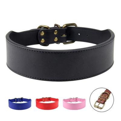 China Soft Medium Large Adjustable Soft Stocked Pu Dog Pets Neck Strap Pure Color Leather Dog Collar Puppy Supplies Accessories Collars for sale