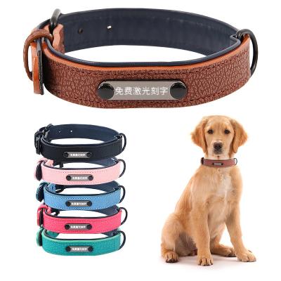 China Custom Stocked Adjustable Soft Leather Cat Puppy Collar Large Dog Collars Pet Dogs Pet Accessories for sale