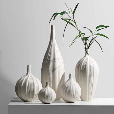 China White Minimalist Matte Vase Ceramic Vase Hydroponic Plant Dried Flower Table Home Decoration for sale